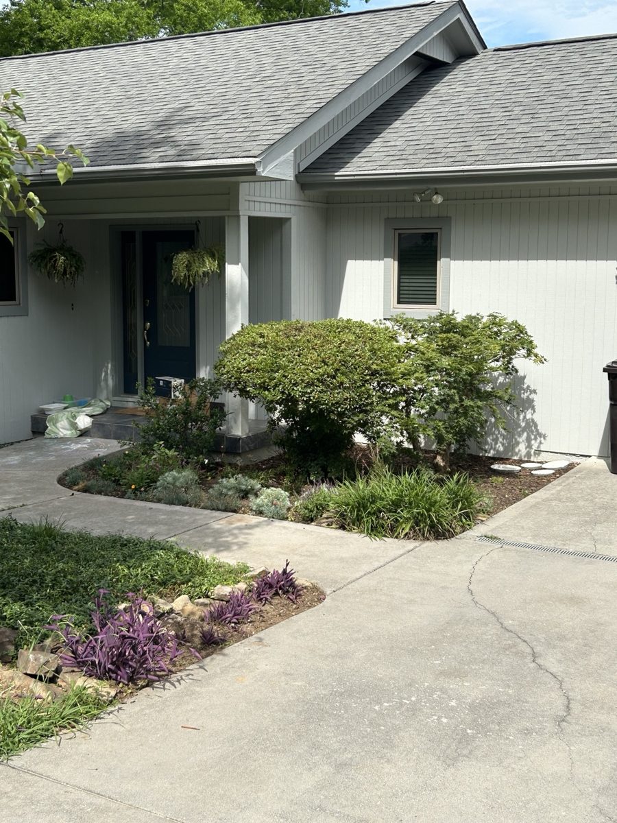 Residential landscaping near front entry