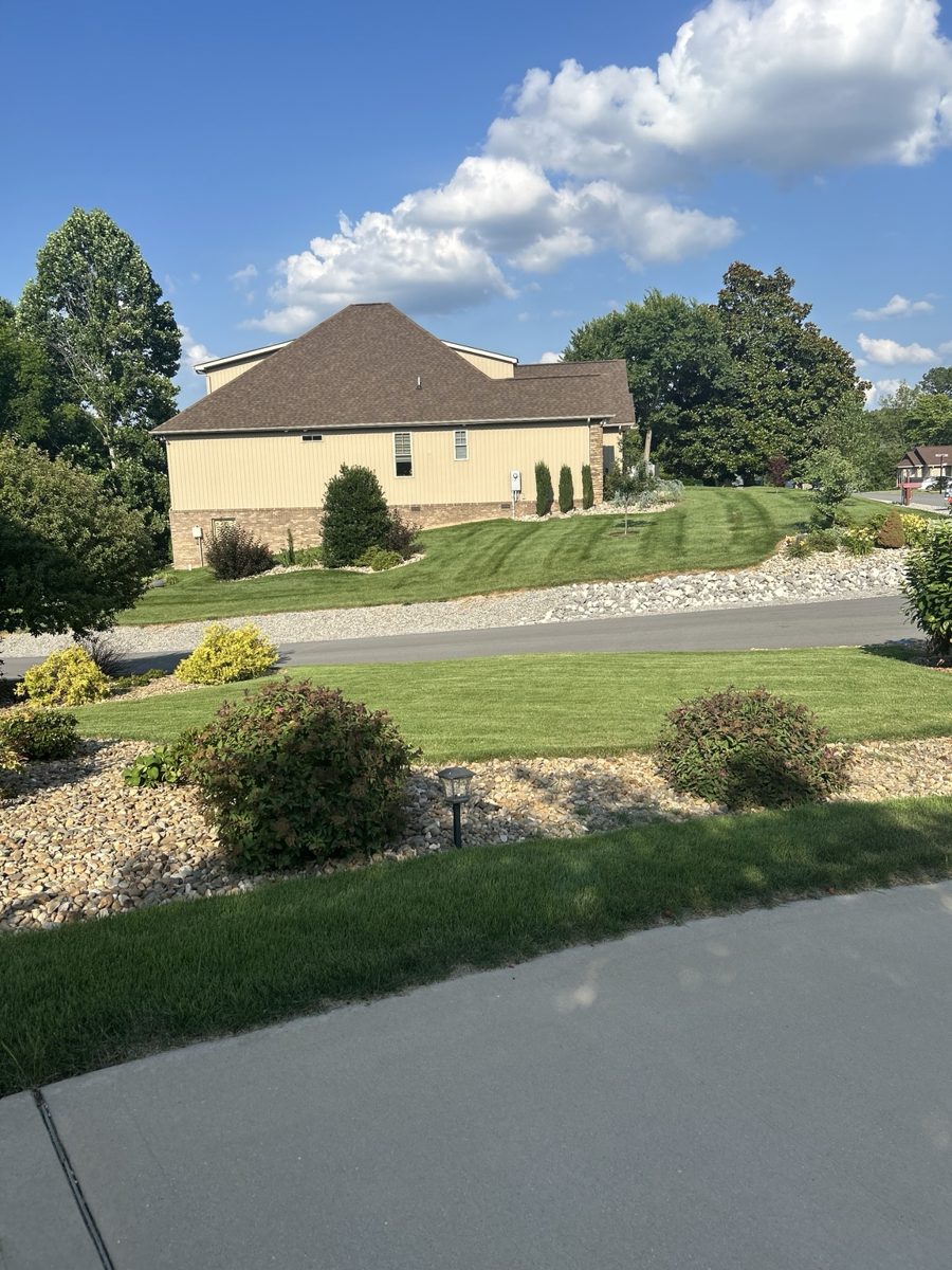 Clean residential lawn and landscape beds